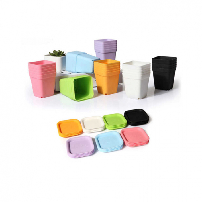 square plastic flower buckets are used for home garden