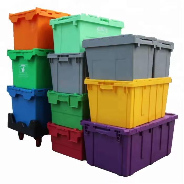 attached lid plastic crate container